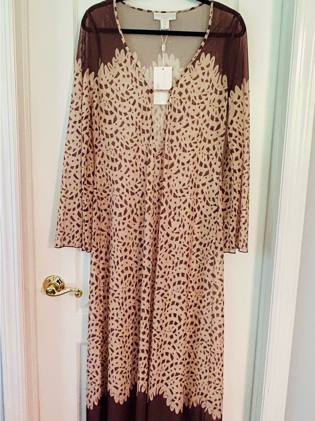 Caroline Constas Nwt Lidi Long Sheer Beach Swim Cover-Up Brown/Beige Size Medium